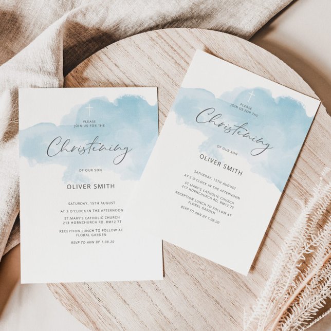 Convite Blue Boy Christening. Primeira Comunhão Santa (Criador carregado)