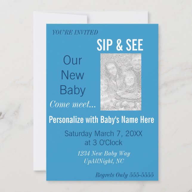 Convite Blue Boy Photo Sip & See Invitation (Frente)