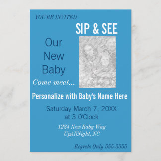 Convite Blue Boy Photo Sip & See Invitation