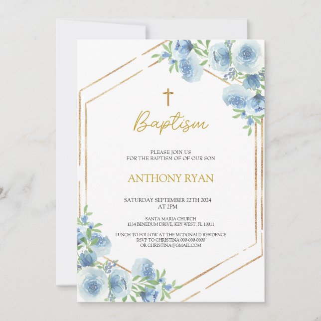 Convite Blue Boys Baptism (Frente)