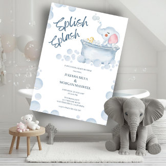 Convite Blue Bubble Bath Animal Baby Shower