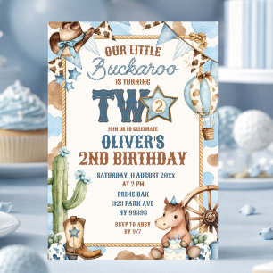 Convite Blue Buckaroo Está Fazendo Dois Segundo Aniversári