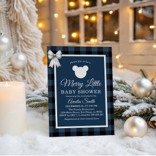 Convite Blue Buffalo Xadrez Merry Little Bear Chã de Bebê