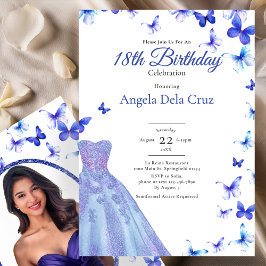 Convite Blue Butterflies And Dress 18th Birthday Debut
