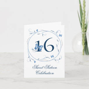 Convite Blue Butterflies & Swirls Sweet 16