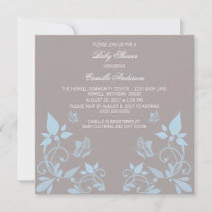 Convite Blue Butterfly Floral Chá de fraldas Invite