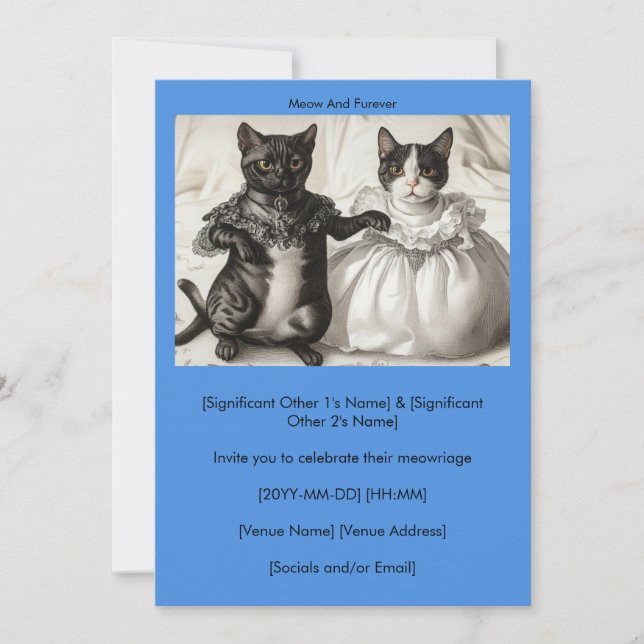 Convite Blue Cats Wedding Meow And Furever Invitation (Frente)