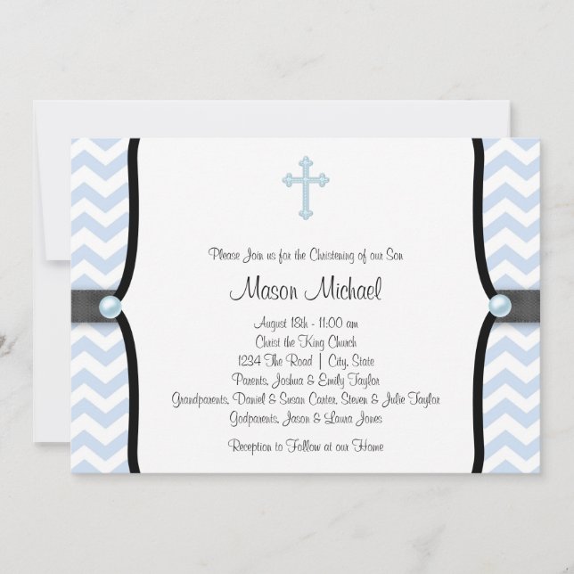 Convite Blue Chevron Christening (Frente)