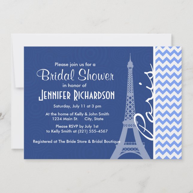 Convite Blue Chevron; Paris (Frente)
