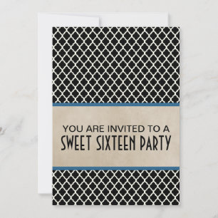 Convite Blue Chic Quatrefoil Sweet 16 Invite