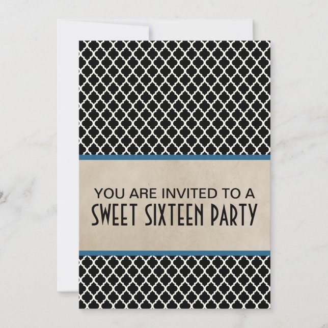 Convite Blue Chic Quatrefoil Sweet 16 Invite (Frente)
