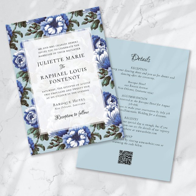 Convite Blue Chinoiserie Floral Tudo em Um Casamento (Criador carregado)
