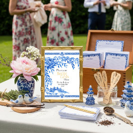 Convite Blue Chinoiserie Recipe Cards Here Sign