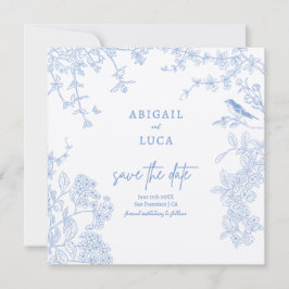 Convite Blue Chinoiserie Toile de Jouy Data de Salvamento