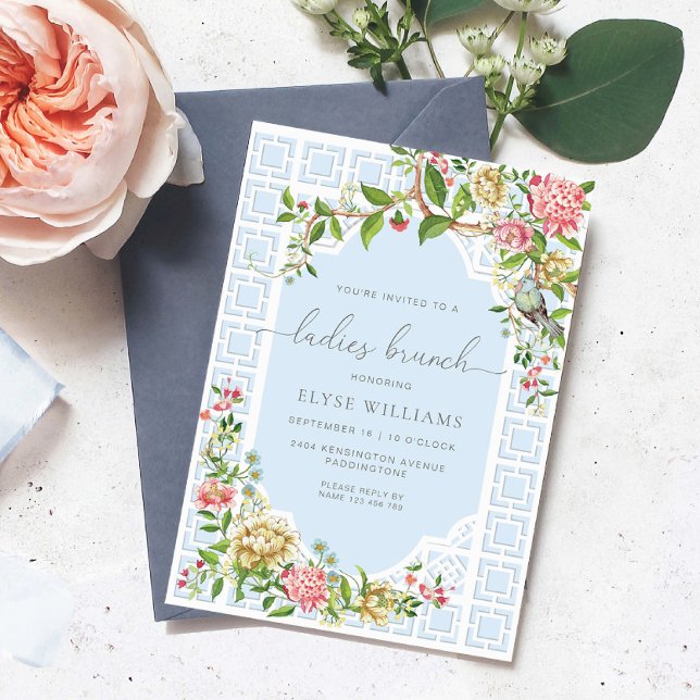 Convite Blue Chinoiserie Trianon Ladens Brunch (Ladies Brunch Invitation Trianon Blue )