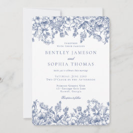 Convite Blue Chinoiserie Vintage Casamento Floral Francês