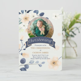 Convite Blue Christening for Baby Boy Yellow Blossoms