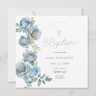 Convite Blue Christening Invite Modelo