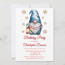 Convite Blue Christmas Gnome Boy Birthday Party