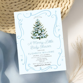 Convite Blue Christmas Tree A Merry Little Baby Shower