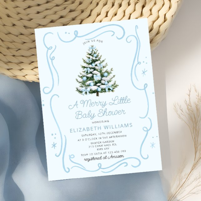 Convite Blue Christmas Tree A Merry Little Baby Shower (Criador carregado)