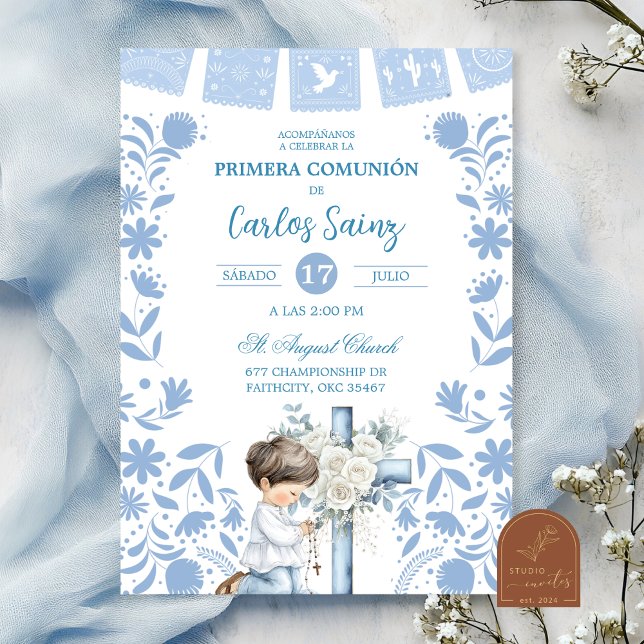 Convite  Blue Cielito Lindo First Holy Communion  (Criador carregado)