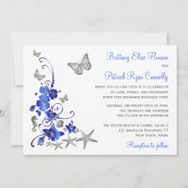 Convite Blue, Cinza, White Tropical Beach Weding Invite