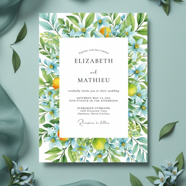 Convite Blue Citrus Floral Whimsy Wedding (Criador carregado)