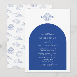 Convite Blue Clam Seashells Coastal Seaside Beach Wedding