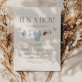 Convite Blue Clothesline It’s a Boy Football Baby Shower