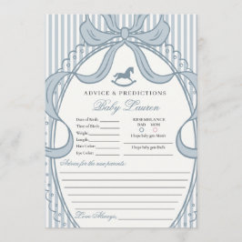 Convite Blue Coquette Bow Rocking Horse Baby Advice Card