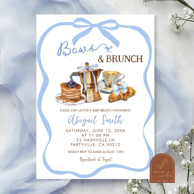 Convite Blue coquette bows and brunch baby shower (Criador carregado)