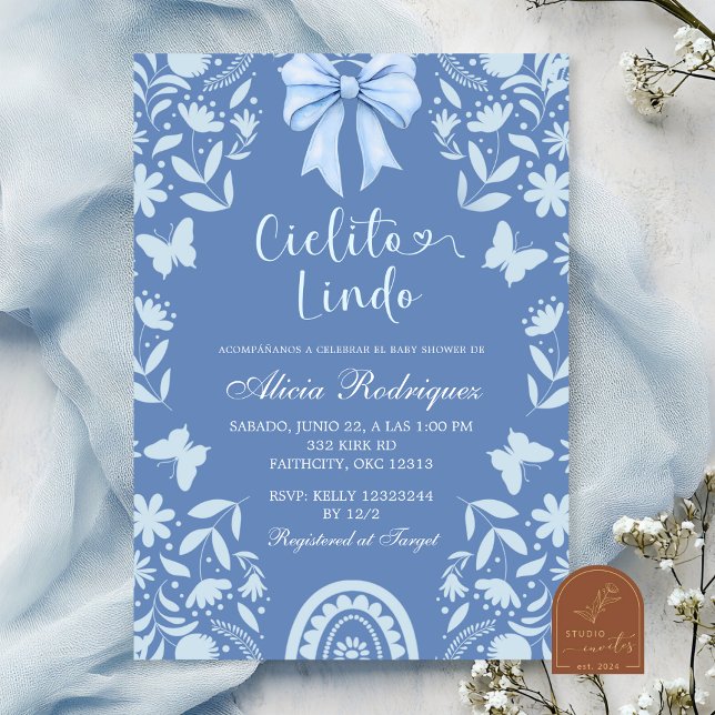 Convite Blue Coquette Talavera Cielito Lindo Baby Shower (Criador carregado)