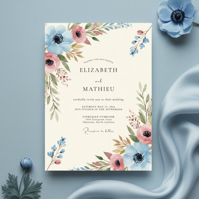 Convite Blue Coral Painterly Bloom Wedding (Criador carregado)