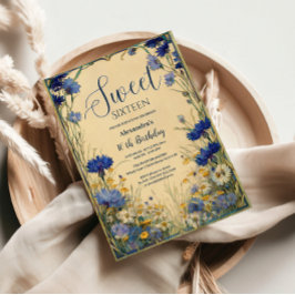 Convite Blue Cornflower Art Nouveau Sweet Sixteen