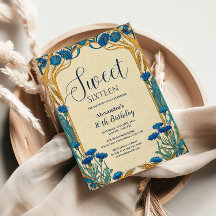 Blue Cornflower Art Nouveau Sweet Sixteen