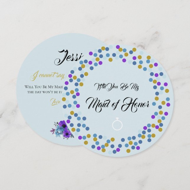 Convite Blue Cottage Rosas Wedtage Suite Be My Bridesmaid (Frente/Verso)