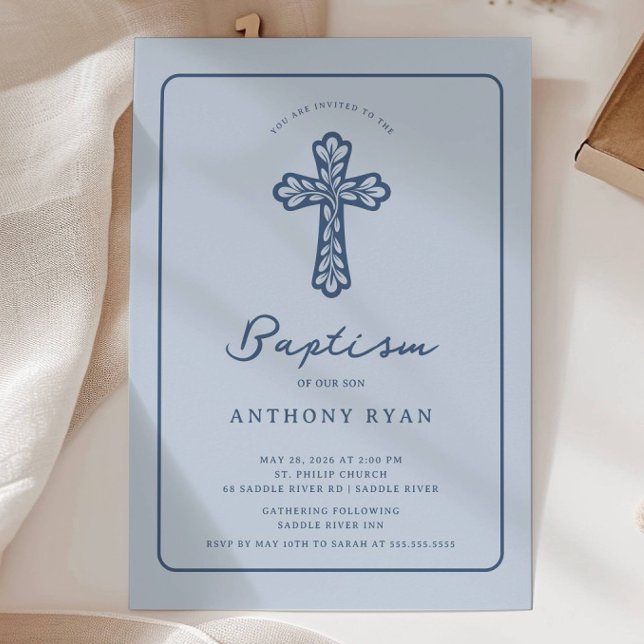 Convite Blue Cross Baptism Invitation for Boy (Criador carregado)
