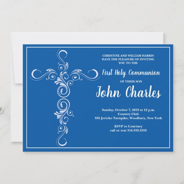 Convite Blue Cross Boy First Holy Communion (Frente)