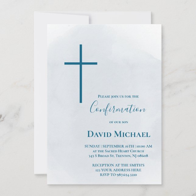 Convite blue cross Confirmation boy (Frente)