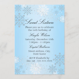 Convite Blue Crystal Snowflake Winter Wonderland Sweet 16