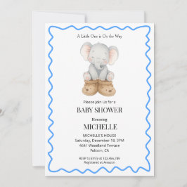 Convite Blue Cute Baby Elephant Baby Shower Invitation 
