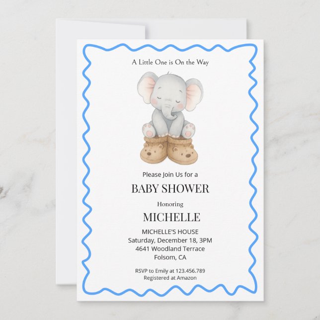 Convite Blue Cute Baby Elephant Baby Shower Invitation  (Frente)