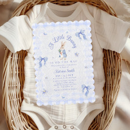 Convite Blue Cute Rabbit Gingham lace Baby Shower
