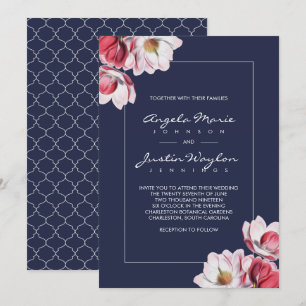 Convite Blue da meia-noite de casamento da Magnolia Meridi