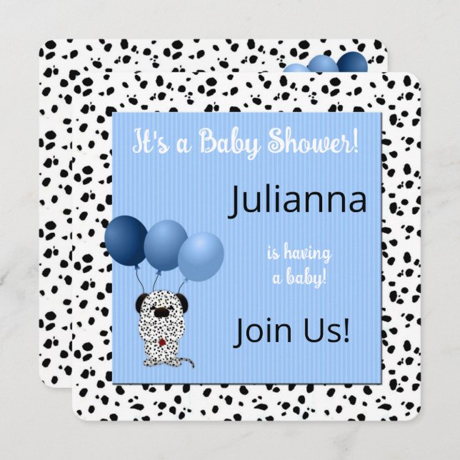 Convite Blue Dalmatian Print Baby Shower (Frente/Verso)