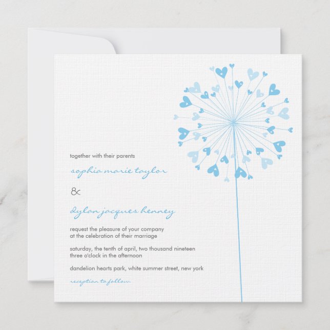 Convite Blue Dandelion Flowers Love Weditation (Frente)