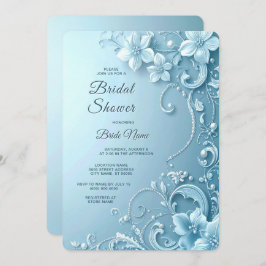 Convite Blue Decorative Floral Bridal Shower