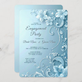 Convite Blue Decorative Floral Engagement Invitation