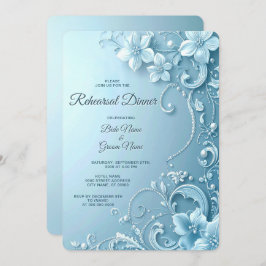 Convite Blue Decorative Floral Rehearsal Dinner